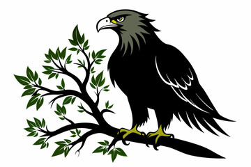 Eagle with a tree branch silhouette vector illustration design on a white background