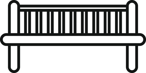This simple black and white vector icon represents a park bench, ideal for projects related to outdoor leisure
