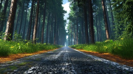 Obraz premium Abandoned Overgrown Road in Serene Forest Setting