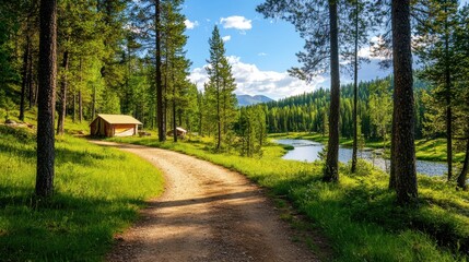 Scenic Dirt Path Leading Through Lush Forest