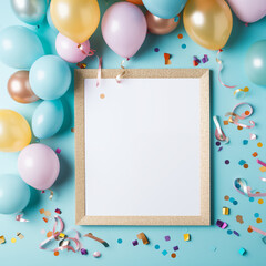 Colorful party frame with balloons and confetti for invitation background