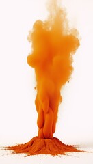 Bright orange colored powder festive explosion on a pure white background