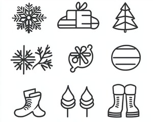 An icon set of snowflakes, snowflakes and weather icons for the winter season