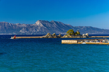 The port of Trpanja and the statue of Our Lady Star of the Sea