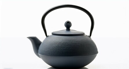 Tetera de vidrio con infusión de té, fondo aislado
