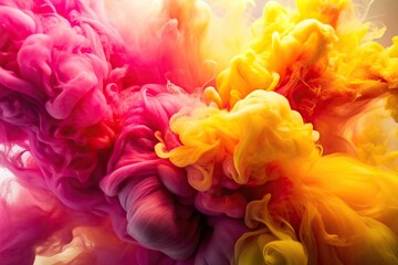 Obraz premium background, A vibrant and creative abstract background featuring a macro close up of pink and yellow watercolor paint blending beautifully creating a visually striking piece of art