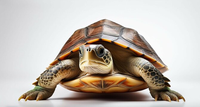 Primerplano de tortuga terrestre sobre un fondo limpio y aislado en blanco