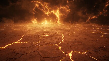 Infernal Desolation - 3D Render of Twisted Figures in a Hellish Landscape of Cracked Earth and Flickering Flames, Creating Dreadful Atmosphere with Ultra-Detailed, Cinematic Lightning