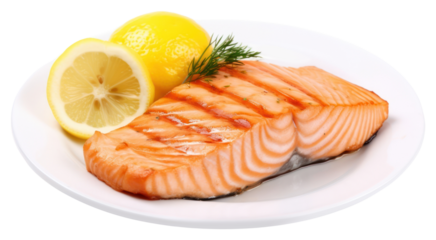 PNG Grilled Salmon steak salmon plate seafood.