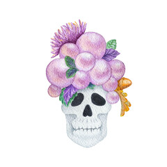 halloween skull with flowers and pearls