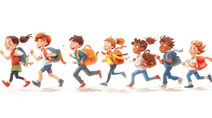 an illustration of kids excitedly running to school, capturing the joy and enthusiasm for a new learning adventure

