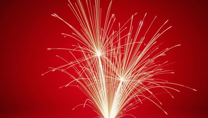 Fireworks illuminate against a striking red backdrop