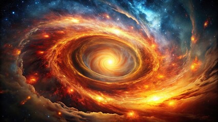universe, swirling, universe, eye level, celestial,cosmic energy, Fiery, vortex, image, stunning, A stunning image of a fiery celestial vortex swirling in the universe at eye level