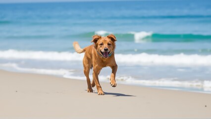 dog running on the beach