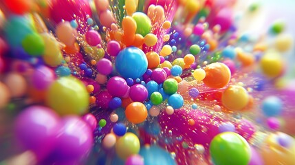Bright, colorful balls explode in a burst of joy.