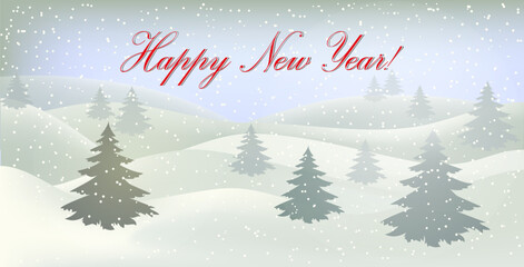 Winter landscape. Christmas card. Happy New Year card. A Christmas winter landscape with drifts of snow. 3D realistic snow background. Snow drifts isolated on hilly background. Christmas Vector illust