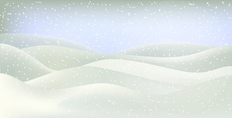 Winter landscape. Christmas card. Happy New Year card. A Christmas winter landscape with drifts of snow. 3D realistic snow background. Snow drifts isolated on hilly background. Christmas Vector illust