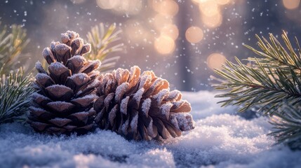 The Pinecones in Winter Scene