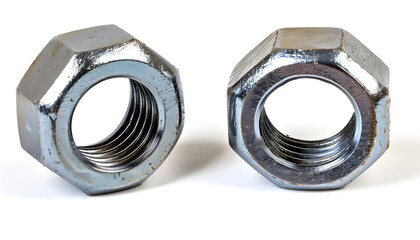 Two metal nyloc nuts on white background