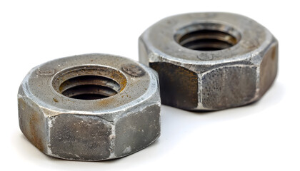Two metal nyloc nuts on white background