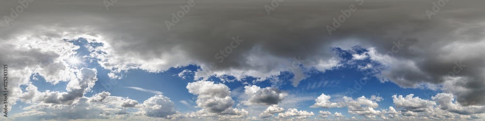 Wall mural blue clear sky hdri 360 panorama with ???? clouds with zenith for use in 3d graphics as sky dome or 