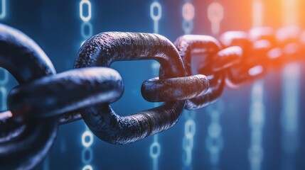 A chain of links is shown in a blue and red color scheme