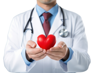 PNG Red heart doctor hand stethoscope.