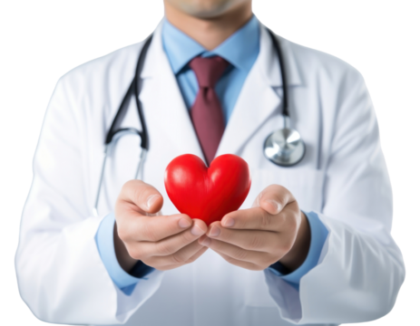 PNG Red heart doctor hand stethoscope.