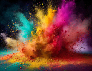 Fototapeta premium Vibrant explosion of colored powders creating a mesmerizing display during a festival celebration