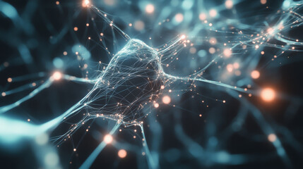 Depict a flowing, intricate web of neural networks, with nodes connected by lines representing how data travels and is processed in machine learning. 