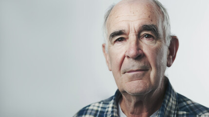 Fototapeta premium mature older man looking at camera on a light background, copy space