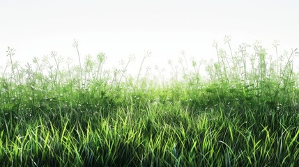 Bright green field, isolated on white, with soft grass blades. Ideal for fresh and natural design elements