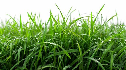 Obraz premium Bright green field, isolated on white, with soft grass blades. Ideal for fresh and natural design elements
