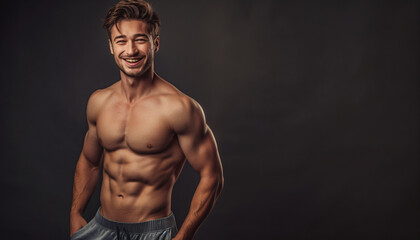Fototapeta premium Portrait of a fit, muscular young man with a confident smile, showcasing health and fitness