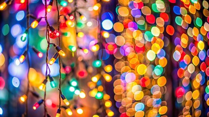 vibrant lights, defocused, Colorful bokeh lights create a beautiful and vibrant effect as they cascade from a defocused garland adding a touch of whimsy and festivity to any occasion