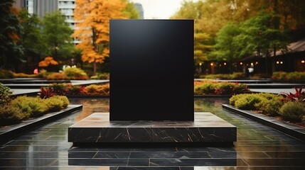 Black square signboard mockup in outside for logo design, brand presentation for companies, ad, advertising. 