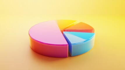 Obraz premium Colorful 3D pie chart with transparency and lighting effects on a plain light yellow background generative ai