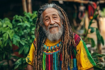 Obraz premium Portrait of a Smiling Elderly Man with Long Dreadlocks