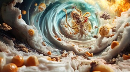 Abstract Cosmic Landscape with Swirling Nebula and Strange Creature