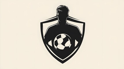 Silhouette of a soccer player holding a ball within a shield