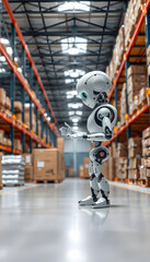 Fototapeta premium Human-robot cooperation at work in the warehouse isolated with white highlights, png