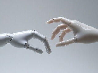 AI, Machine learning, Hands of robot and human touch on big data network connection of brain AI 