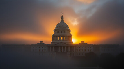 Obraz premium Soft morning sunlight rays scattering on US Capitol building.