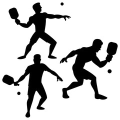 Pickleball Player Silhouette Bundle,  Hand Drawn illustrations, Isolated On Transparent Background
