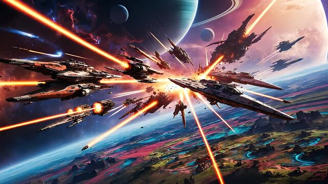  Epic Space Battle with Spaceships and Intense Laser Fire