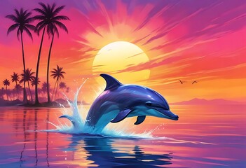 dolphin jumping into the sunset