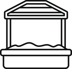 Simple vector icon of empty sandbox with wooden roof for children playing in the sandbox at playground