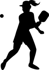 Pickleball Player Female Hand Drawn Vector illustration, Isolated On Transparent Background
