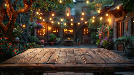 Obraz premium Wooden Table With Hanging Lights