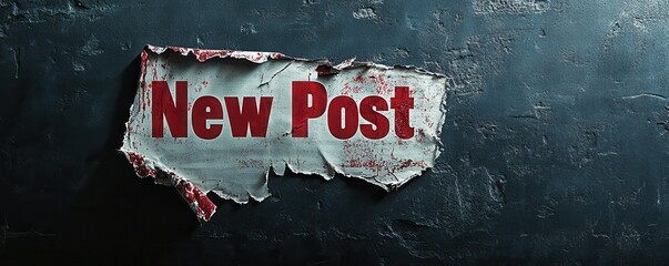 Torn vintage paper with "New Post" text on a dark textured background for social media and advertising
